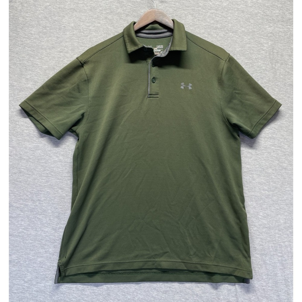 Under Armour HeatGear Polo Shirt Mens Medium Olive Green‎ Loose Fit Golf Tennis